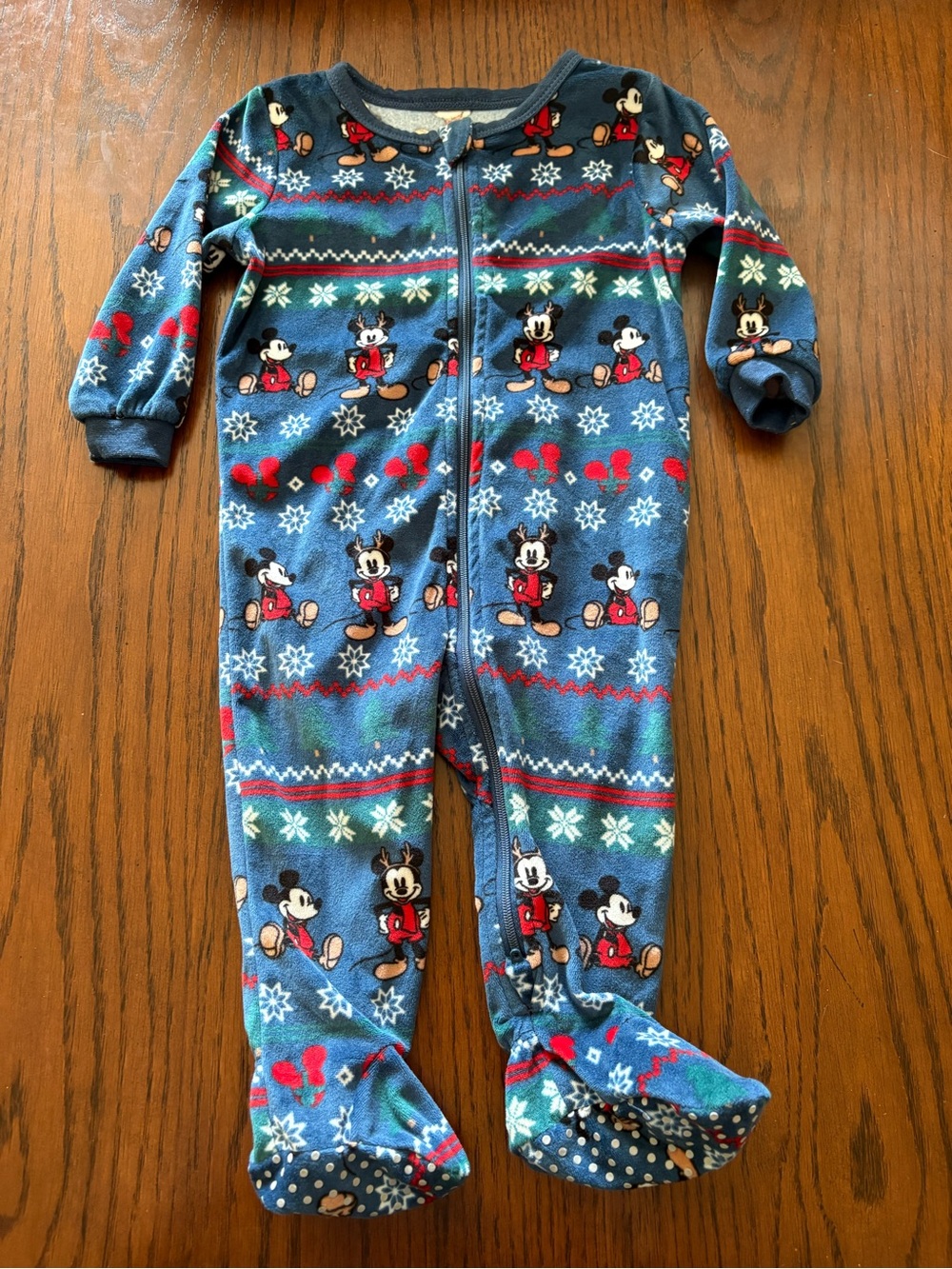 Disney Blue Mickey Mouse Fleece Footed One-Piece Pajamas